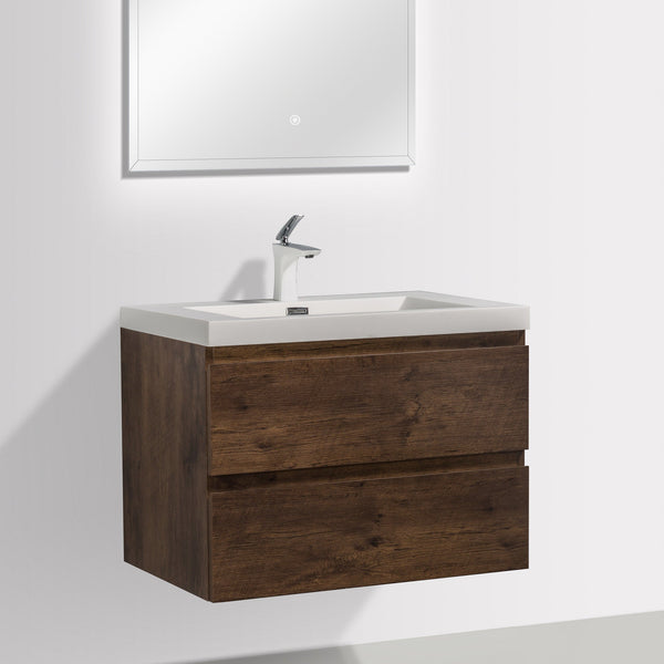 Angela 30'' Floating Single Vanity Rose Wood with White Countertop TONA Bathroom Furniture