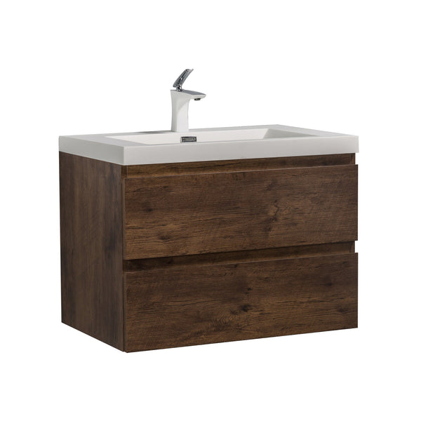 Angela 30'' Floating Single Vanity Rose Wood with White Countertop TONA Bathroom Furniture