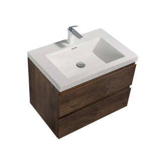 Angela 30'' Floating Single Vanity Rose Wood with White Countertop TONA Bathroom Furniture