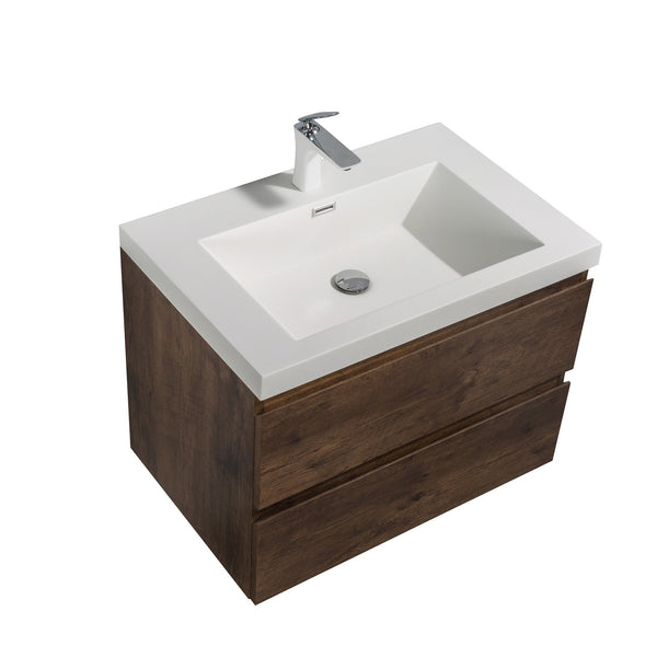 Angela 30'' Floating Single Vanity Rose Wood with White Countertop TONA Bathroom Furniture