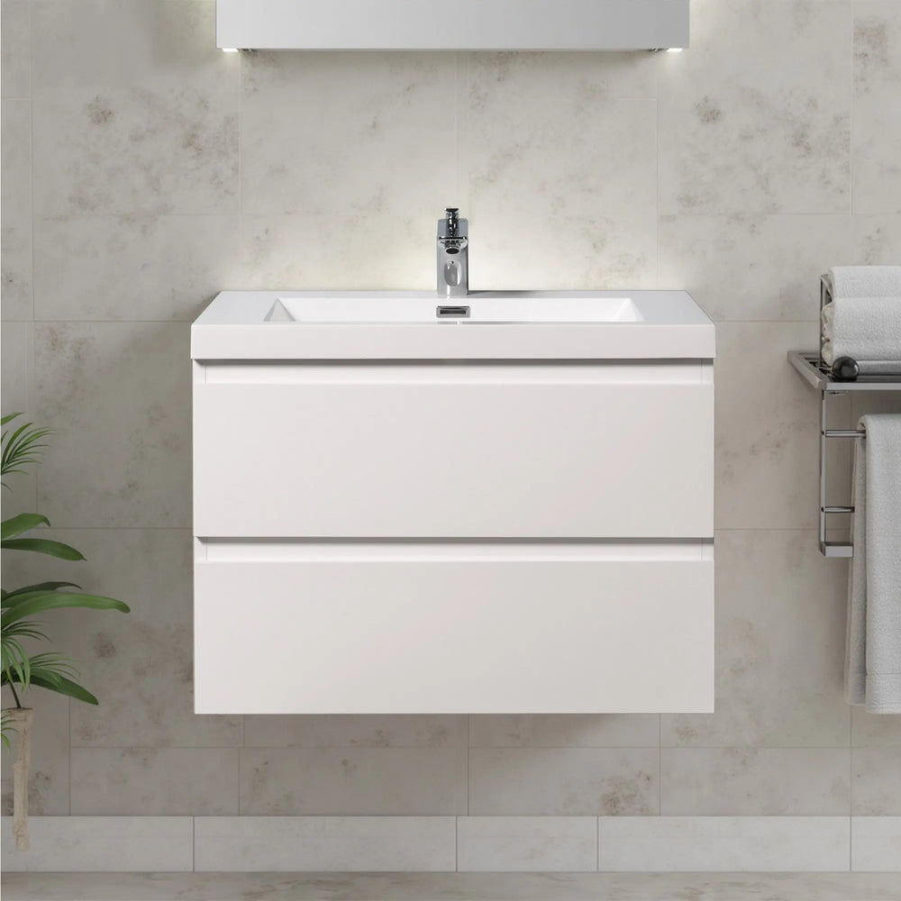 Angela 30'' Glossy White Floating Vanity with White Countertop TONA Bathroom Furniture