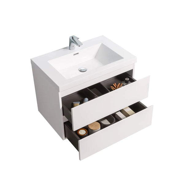 Angela 30'' Glossy White Floating Vanity with White Countertop TONA Bathroom Furniture