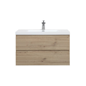 Angela 36'' Floating Single Vanity in Andean Oak Texture with White Countertop TONA Bathroom Furniture