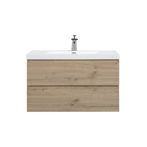 Angela 36'' Floating Single Vanity in Andean Oak Texture with White Countertop TONA Bathroom Furniture