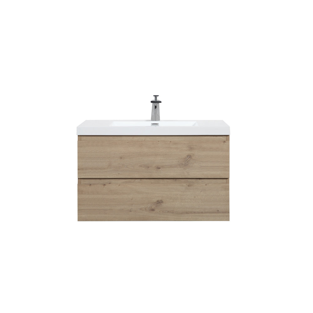 Angela 36'' Floating Single Vanity in Andean Oak Texture with White Countertop TONA Bathroom Furniture