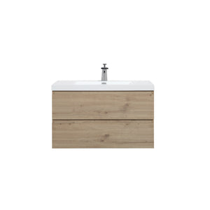 Angela 36'' Floating Single Vanity in Andean Oak Texture with White Countertop TONA Bathroom Furniture