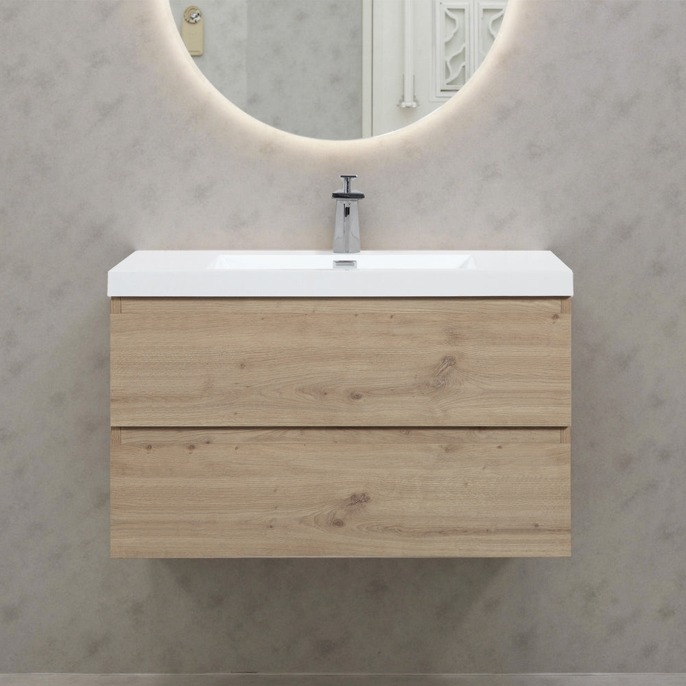 Angela 36'' Floating Single Vanity in Andean Oak Texture with White Countertop TONA Bathroom Furniture