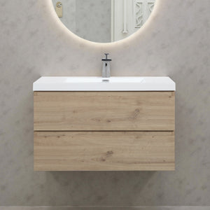 Angela 36'' Floating Single Vanity in Andean Oak Texture with White Countertop TONA Bathroom Furniture