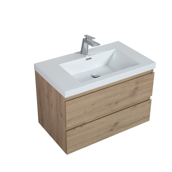 Angela 36'' Floating Single Vanity in Andean Oak Texture with White Countertop TONA Bathroom Furniture