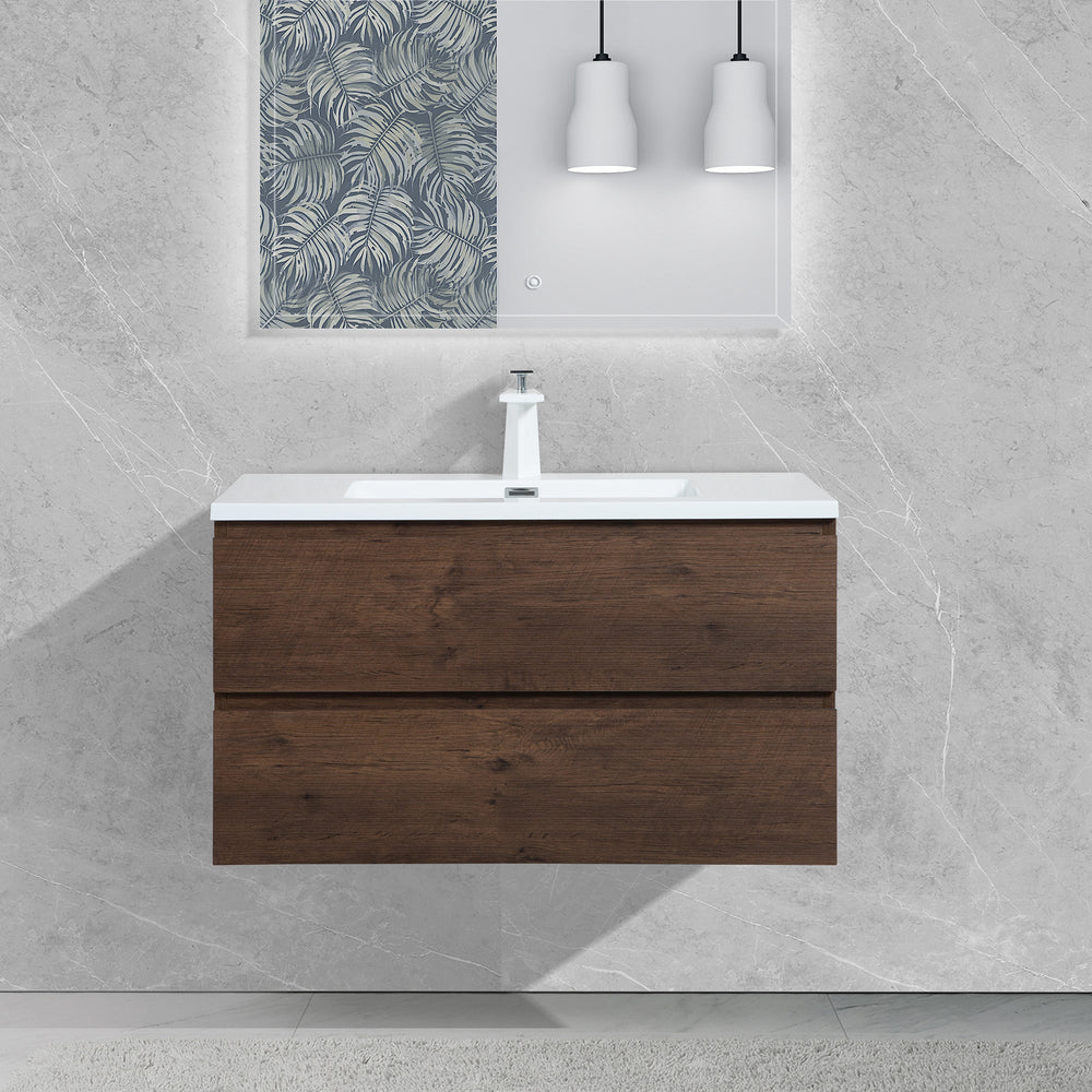 Angela 36'' Floating Single Vanity Rose Wood with White Countertop TONA Bathroom Furniture