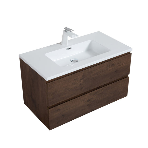 Angela 36'' Floating Single Vanity Rose Wood with White Countertop TONA Bathroom Furniture