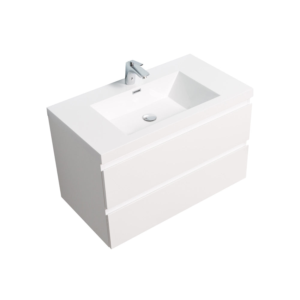 Angela 36'' Glossy White Floating Vanity with White Countertop TONA Bathroom Furniture