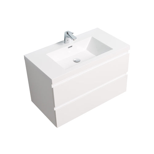 Angela 36'' Glossy White Floating Vanity with White Countertop TONA Bathroom Furniture