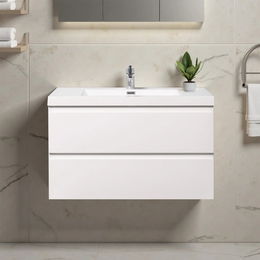Angela 36'' Glossy White Floating Vanity with White Countertop TONA Bathroom Furniture