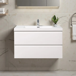Angela 36'' Glossy White Floating Vanity with White Countertop TONA Bathroom Furniture