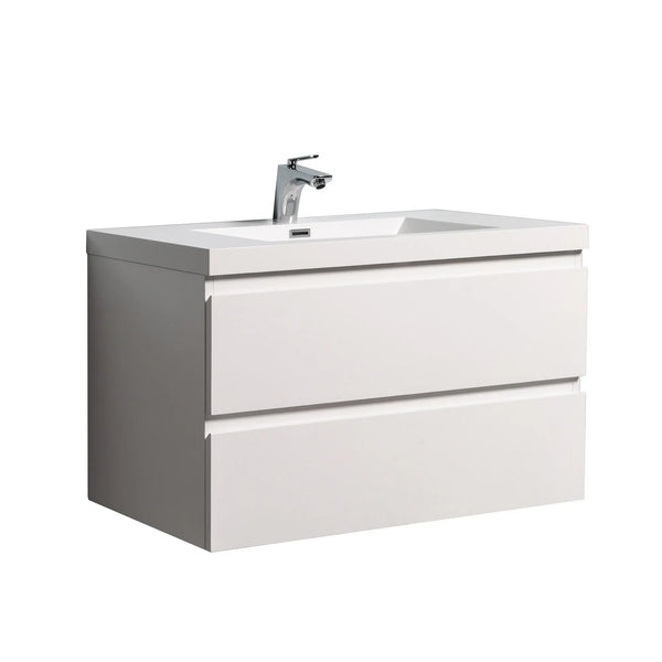 Angela 36'' Glossy White Floating Vanity with White Countertop TONA Bathroom Furniture