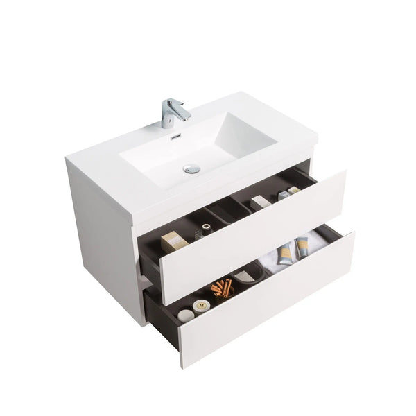 Angela 36'' Glossy White Floating Vanity with White Countertop TONA Bathroom Furniture