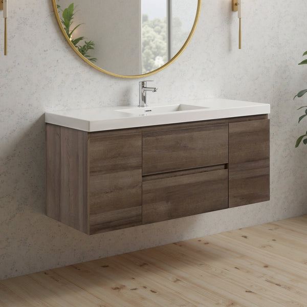 Angela 48'' Grey Oak Floating Single Vanity with White Cultured Marble Countertop TONA Bathroom Furniture