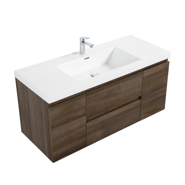 Angela 48'' Grey Oak Floating Single Vanity with White Cultured Marble Countertop TONA Bathroom Furniture