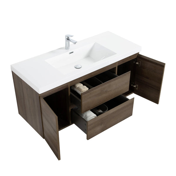 Angela 48'' Grey Oak Floating Single Vanity with White Cultured Marble Countertop TONA Bathroom Furniture
