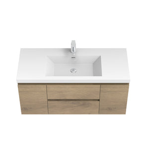 Angela 48'' Floating Single Vanity in Andean Oak Texture with White Countertop TONA Bathroom Furniture