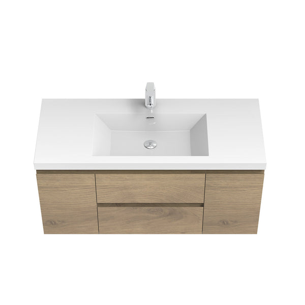 Angela 48'' Floating Single Vanity in Andean Oak Texture with White Countertop TONA Bathroom Furniture