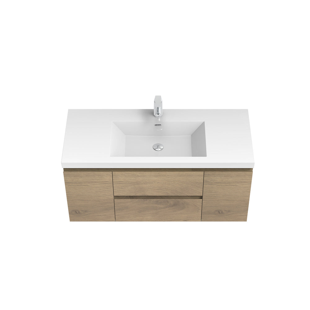 Angela 48'' Floating Single Vanity in Andean Oak Texture with White Countertop