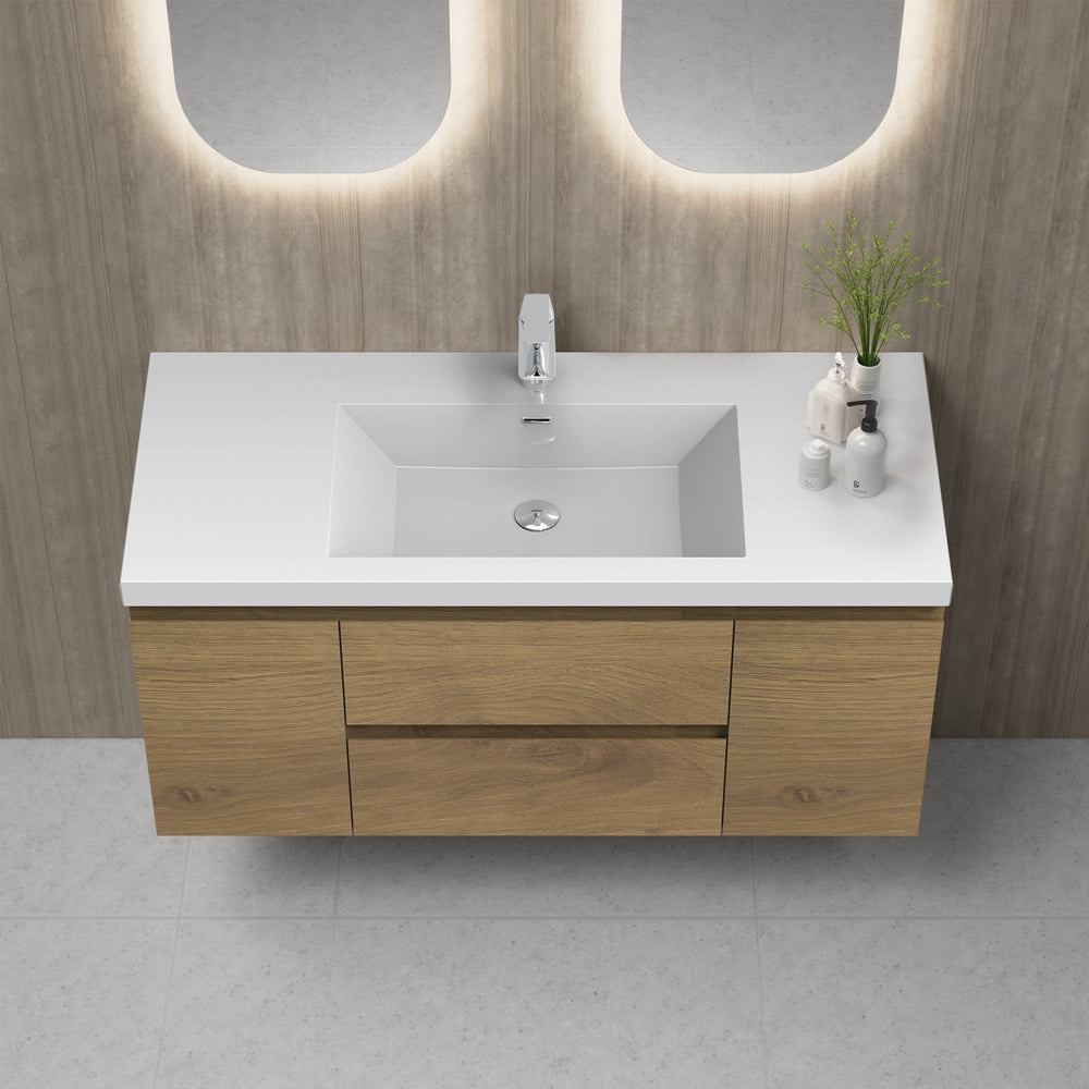 Angela 48'' Floating Single Vanity in Andean Oak Texture with White Countertop TONA Bathroom Furniture