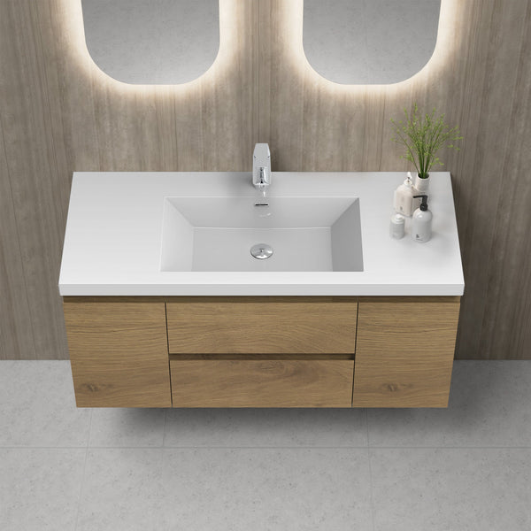 Angela 48'' Floating Single Vanity in Andean Oak Texture with White Countertop TONA Bathroom Furniture