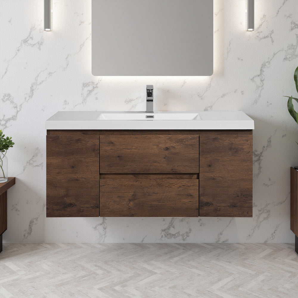 Angela 48'' Floating Single Vanity Rose Wood with White Countertop TONA Bathroom Furniture