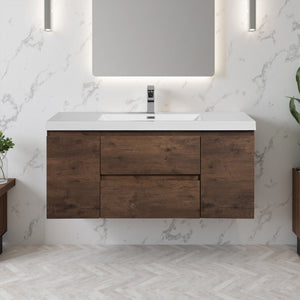 Angela 48'' Floating Single Vanity Rose Wood with White Countertop TONA Bathroom Furniture