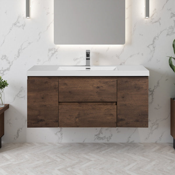 Angela 48'' Floating Single Vanity Rose Wood with White Countertop TONA Bathroom Furniture