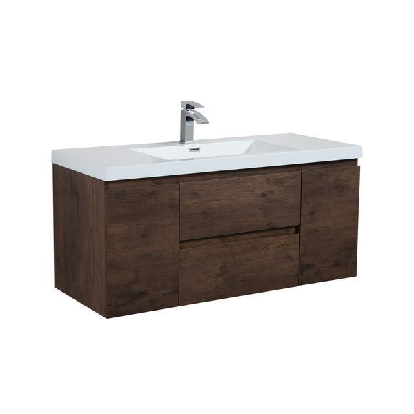 Angela 48'' Floating Single Vanity Rose Wood with White Countertop TONA Bathroom Furniture