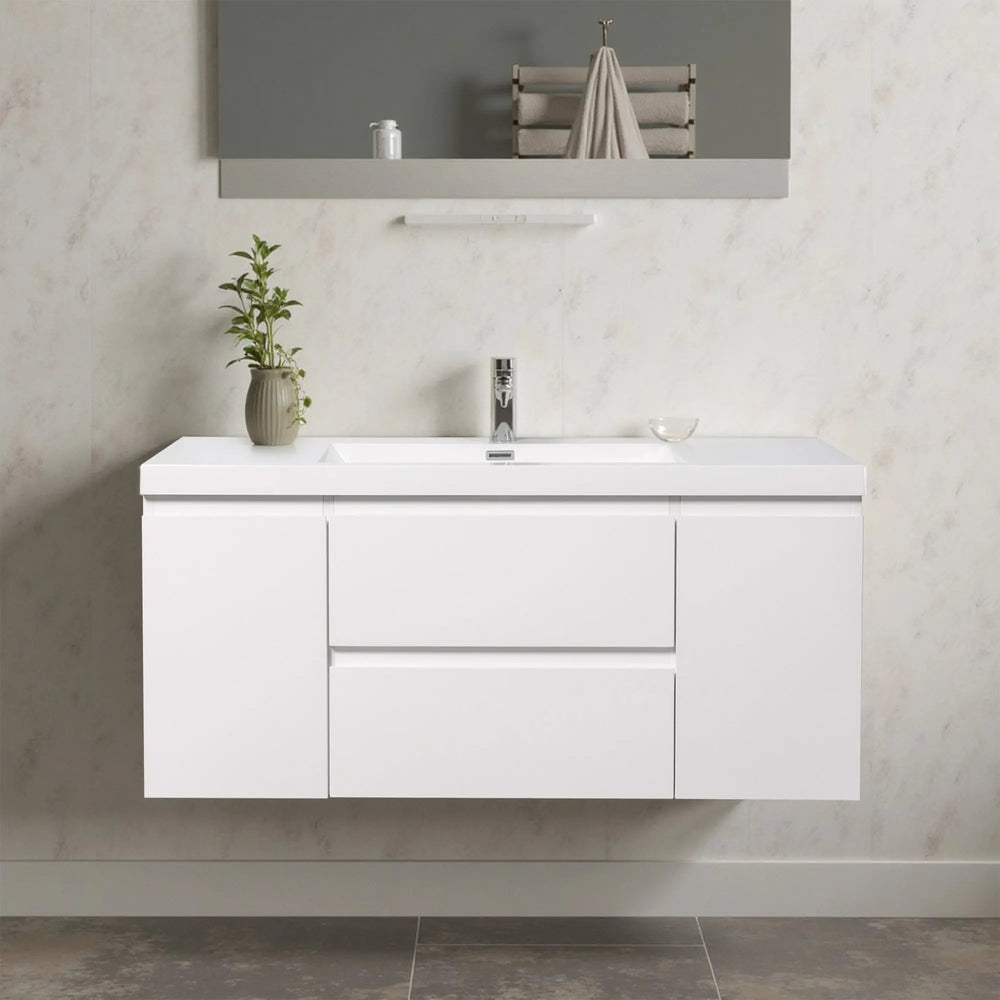 Angela 48'' Glossy White Floating Vanity with White Countertop TONA Bathroom Furniture