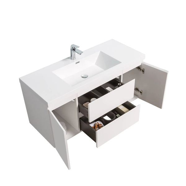 Angela 48'' Glossy White Floating Vanity with White Countertop TONA Bathroom Furniture