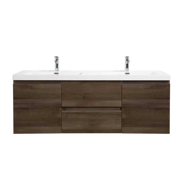 Angela 60'' Grey Oak Floating Double Vanity with White Cultured Marble Countertop TONA Bathroom Furniture