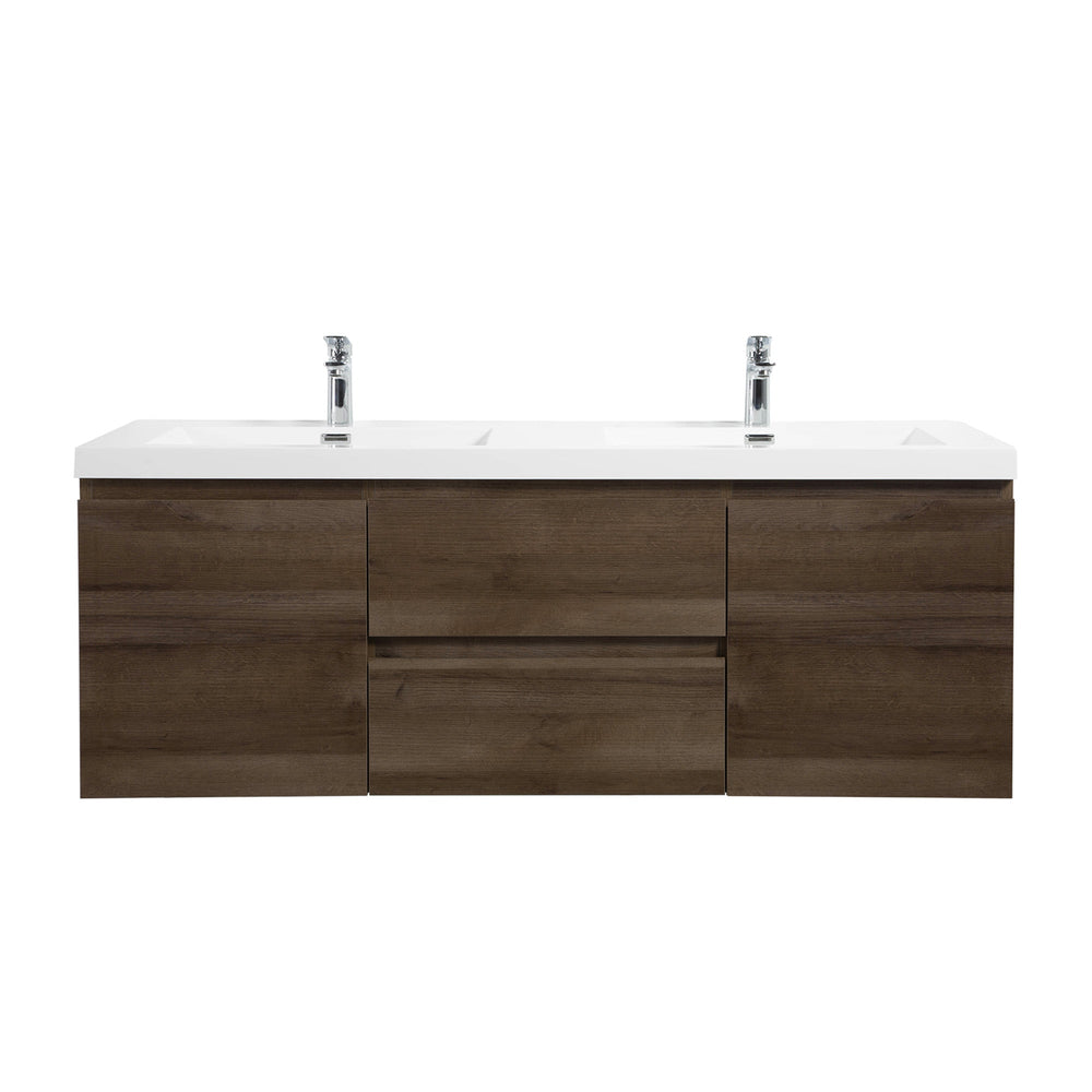 Angela 60'' Grey Oak Floating Double Vanity with White Cultured Marble Countertop TONA Bathroom Furniture