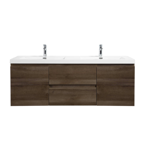 Angela 60'' Grey Oak Floating Double Vanity with White Cultured Marble Countertop TONA Bathroom Furniture