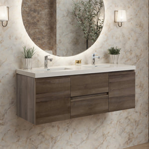 Angela 60'' Grey Oak Floating Double Vanity with White Cultured Marble Countertop TONA Bathroom Furniture