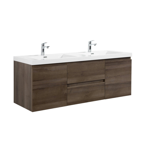 Angela 60'' Grey Oak Floating Double Vanity with White Cultured Marble Countertop TONA Bathroom Furniture