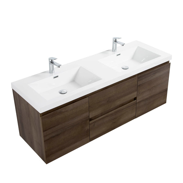 Angela 60'' Grey Oak Floating Double Vanity with White Cultured Marble Countertop TONA Bathroom Furniture