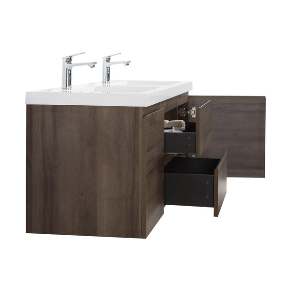 Angela 60'' Grey Oak Floating Double Vanity with White Cultured Marble Countertop TONA Bathroom Furniture