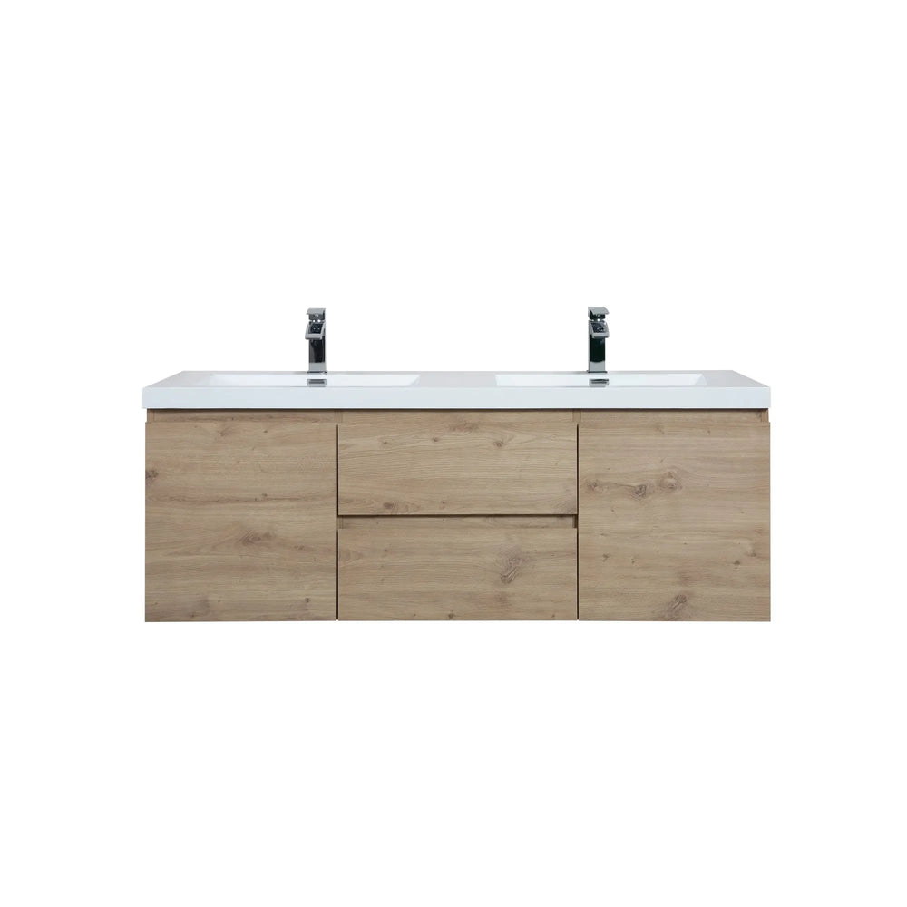 Angela 60'' Floating Double Vanity in Andean Oak Texture with White Countertop TONA Bathroom Furniture