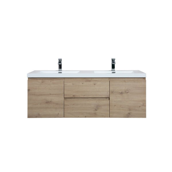 Angela 60'' Floating Double Vanity in Andean Oak Texture with White Countertop TONA Bathroom Furniture