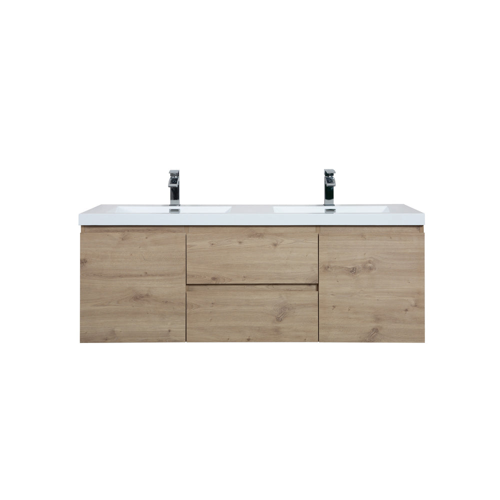 Angela 60'' Floating Double Vanity in Andean Oak Texture with White Countertop TONA Bathroom Furniture