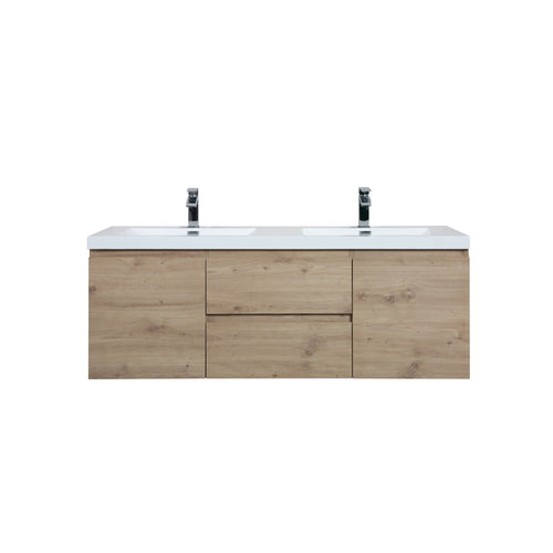 Angela 60'' Floating Double Vanity in Andean Oak Texture with White Countertop TONA Bathroom Furniture