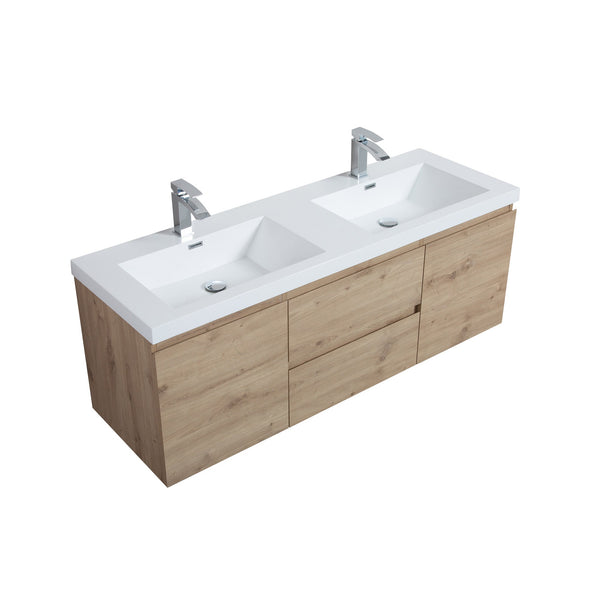 Angela 60'' Floating Double Vanity in Andean Oak Texture with White Countertop TONA Bathroom Furniture