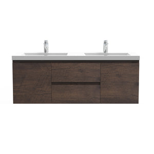 Angela 60'' Floating Double Vanity Rose Wood with White Countertop TONA Bathroom Furniture