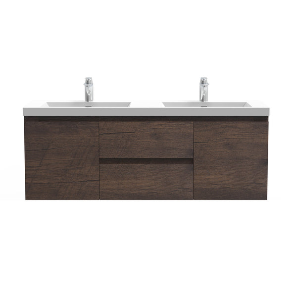 Angela 60'' Floating Double Vanity Rose Wood with White Countertop TONA Bathroom Furniture