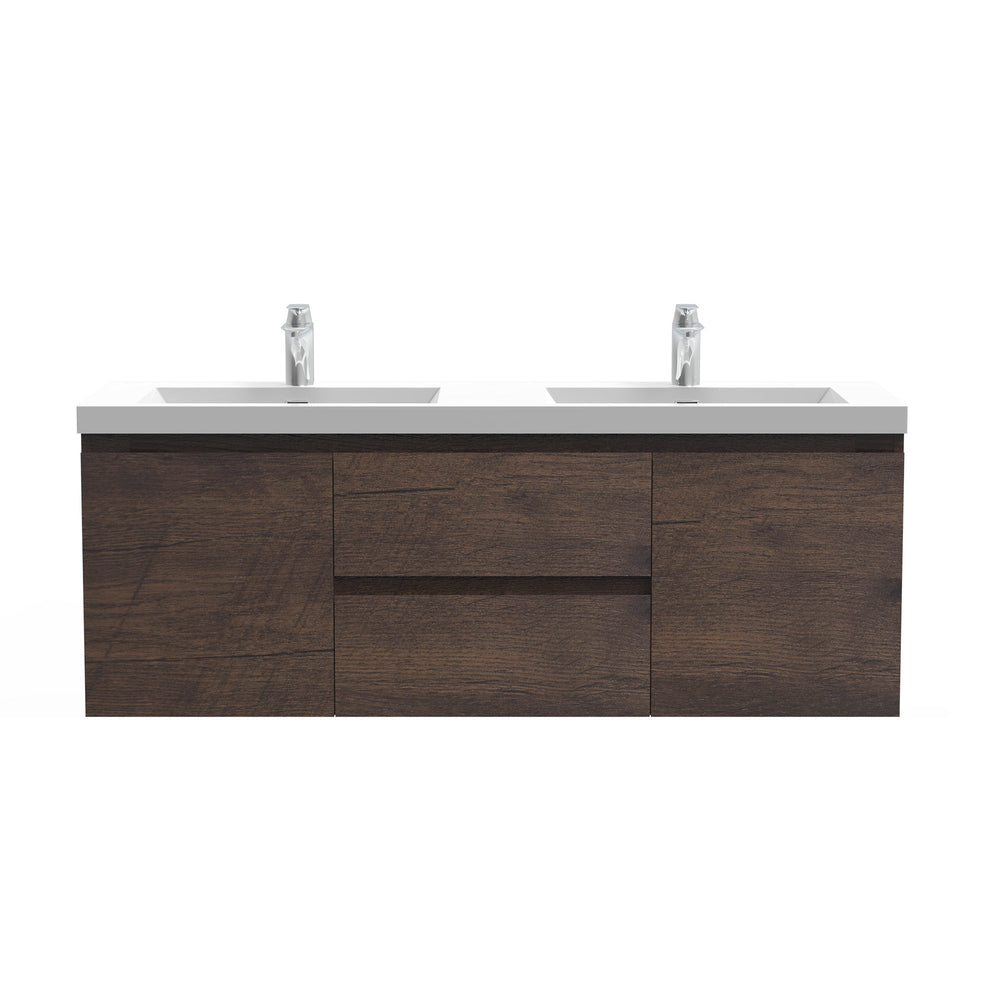 Angela 60'' Floating Double Vanity Rose Wood with White Countertop TONA Bathroom Furniture